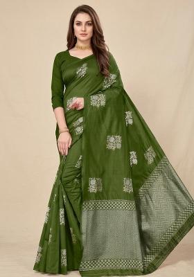 Green Zari Weaving Silk Saree Set
