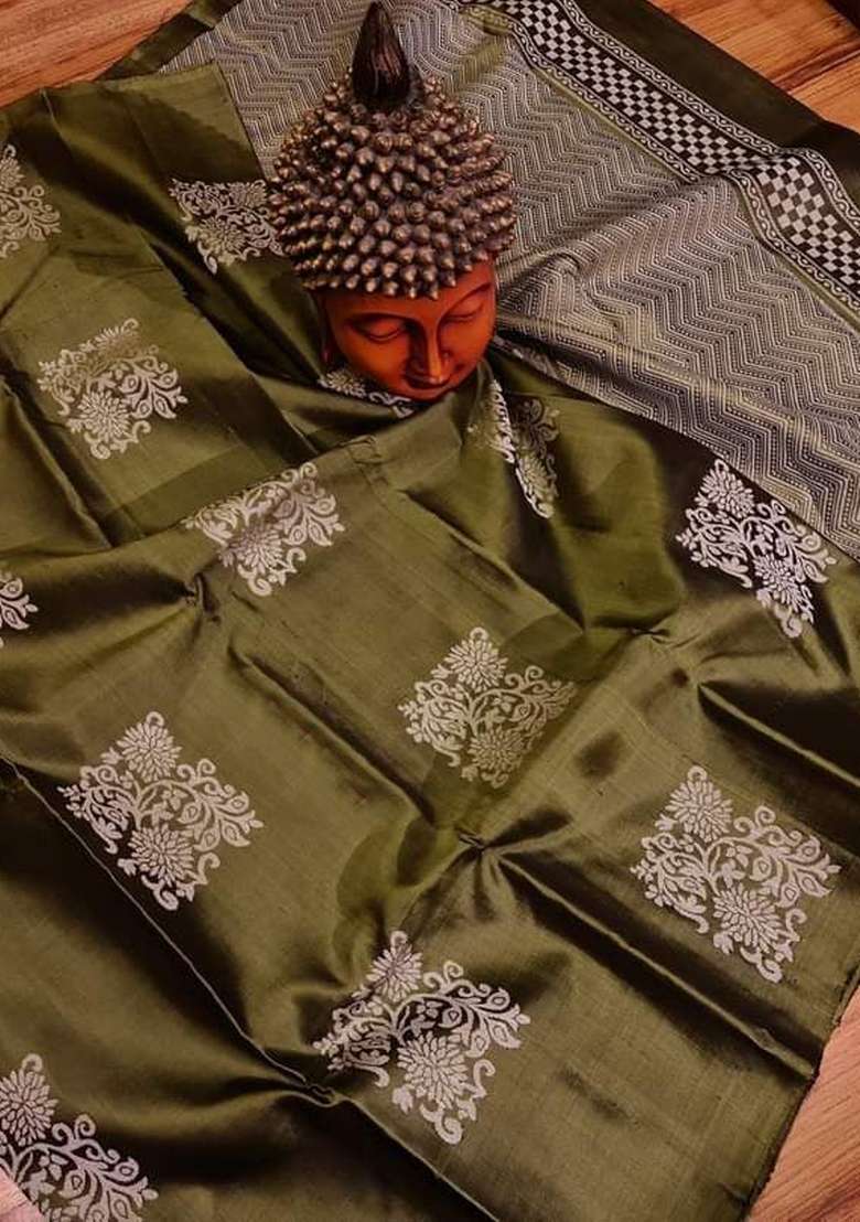 Green Zari Weaving Silk Saree Set for Diwali | Wedding & Festive Wear - Indya