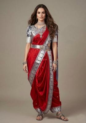 Red Zari Weaving Silk Saree Set