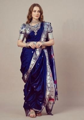 Blue Zari Weaving Silk Saree Set