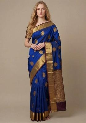 Blue Zari Weaving Silk Saree Set