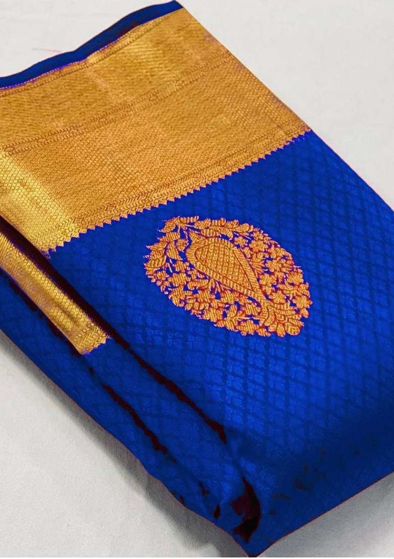 Blue Zari Weaving Silk Saree Set for Diwali | Wedding & Festive Wear - Indya
