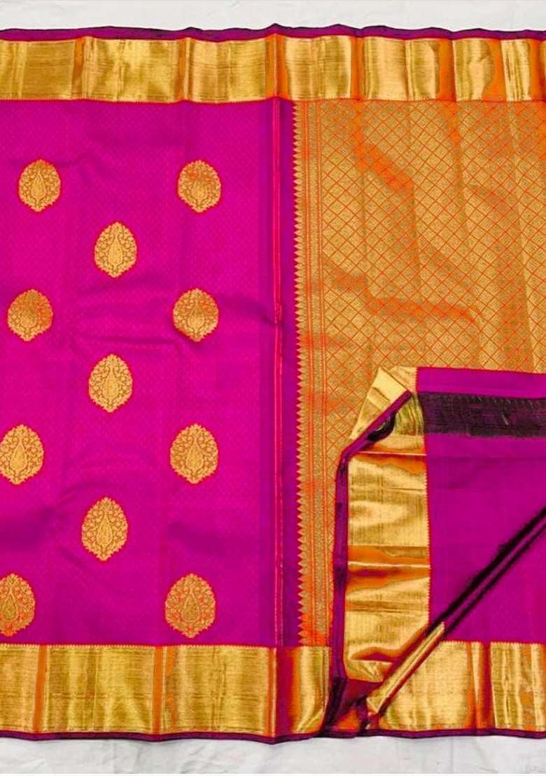 Pink Zari Weaving Silk Saree Set for Diwali and Festive Wear - Indya