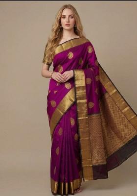Wine Zari Weaving Silk Saree Set