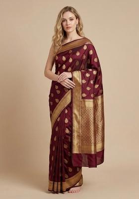Maroon Zari Weaving Silk Saree Set