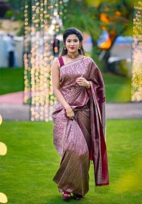 Magenta Zari Weaving Silk Saree Set