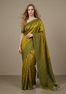 Mustard Zari Weaving Silk Saree Set