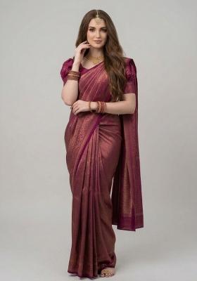 Maroon Zari Weaving Silk Saree Set