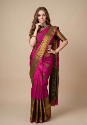 Pink Zari Weaving Silk Saree Set