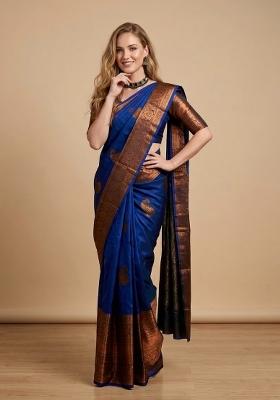 Blue Zari Weaving Silk Saree Set