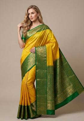 Yellow Zari Weaving Silk Saree Set