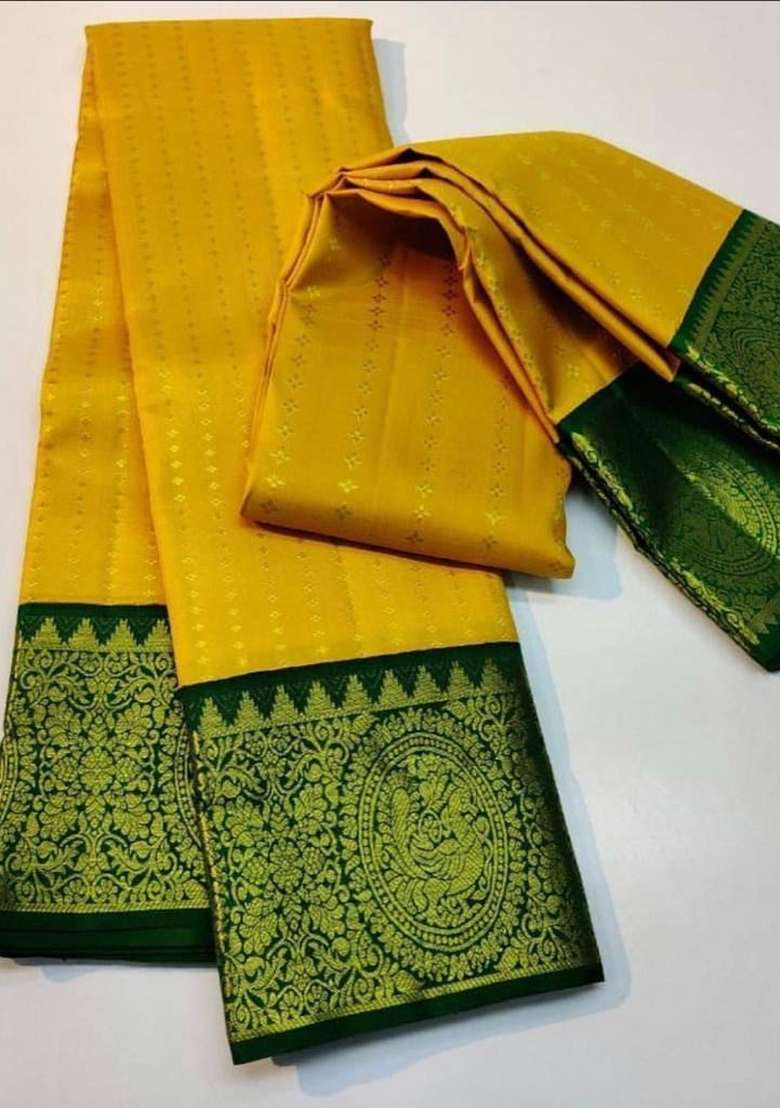Yellow Zari Weaving Silk Saree Set for Diwali | Wedding & Festive Wear - Indya