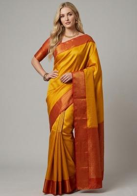 Yellow Zari Weaving Silk Saree Set