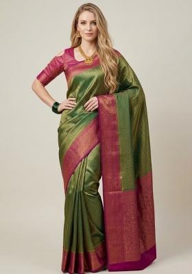 Green Zari Weaving Silk Saree Set
