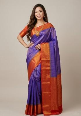 Blue Zari Weaving Silk Saree Set