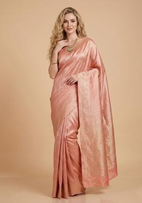 Peach Zari Weaving Silk Saree Set