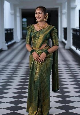 Green Zari Weaving Silk Saree Set