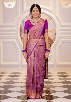 Pink Zari Weaving Silk Saree Set