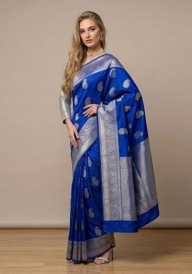 Blue Zari Weaving Silk Saree Set