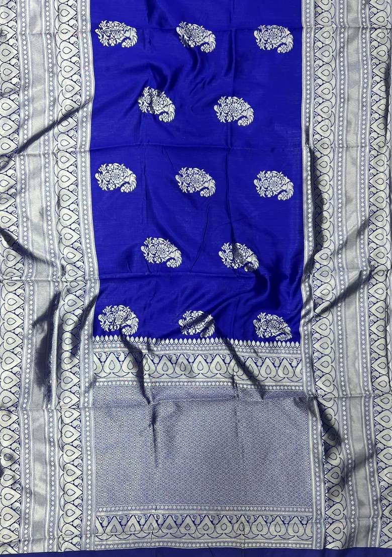 Blue Zari Weaving Silk Saree Set for Diwali | Wedding & Festive Wear - Indya