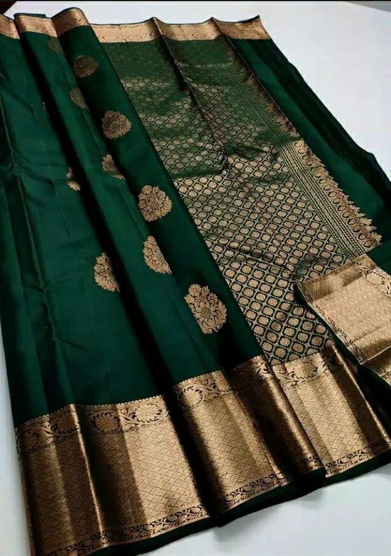 Green Zari Weaving Silk Saree Set for Diwali | Wedding & Festive Wear - Indya