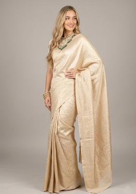 Beige Zari Weaving Silk Saree Set