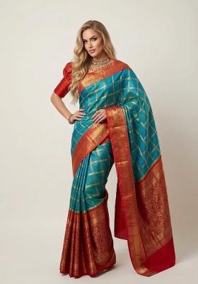 Light Blue Zari Weaving Silk Saree Set
