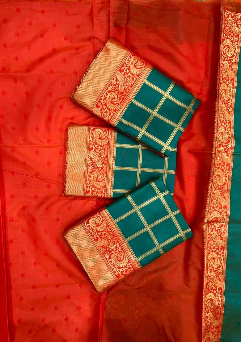 Light Blue Zari Weaving Silk Saree Set for Diwali and Festive Wear - Indya