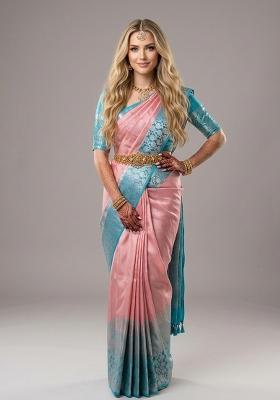 Pink Zari Weaving Silk Saree Set