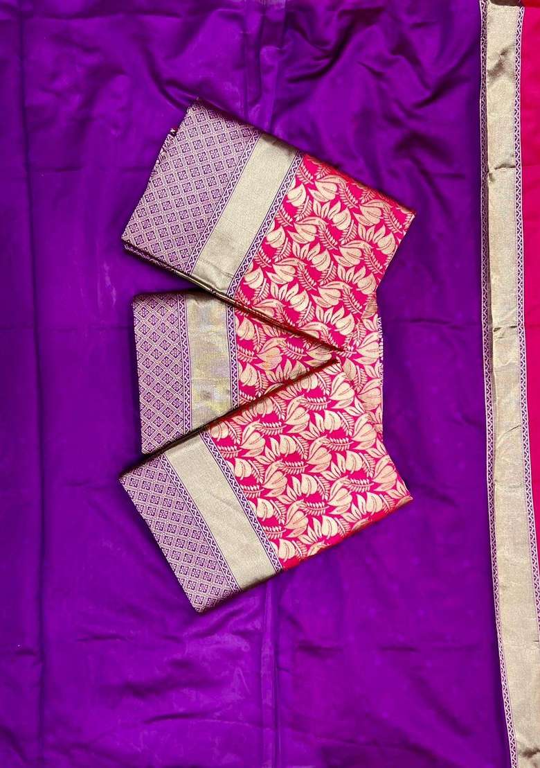 Pink Zari Weaving Silk Saree Set for Diwali and Festive Wear - Indya