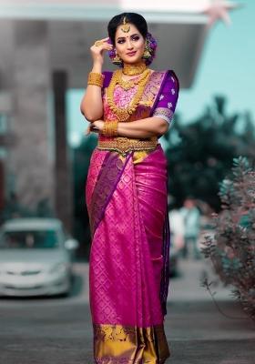Pink Zari Weaving Silk Saree Set