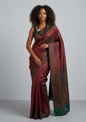 Maroon Zari Weaving Silk Saree Set