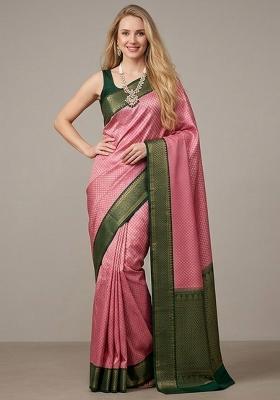 Pink Zari Weaving Silk Saree Set