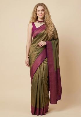 Olive Zari Weaving Silk Saree Set