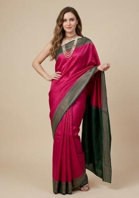 Pink Zari Weaving Silk Saree Set