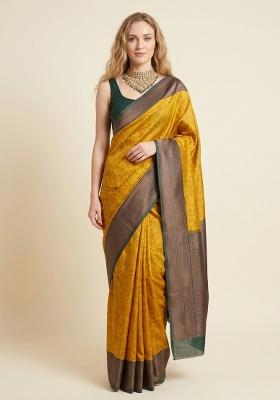 Yellow Zari Weaving Silk Saree Set