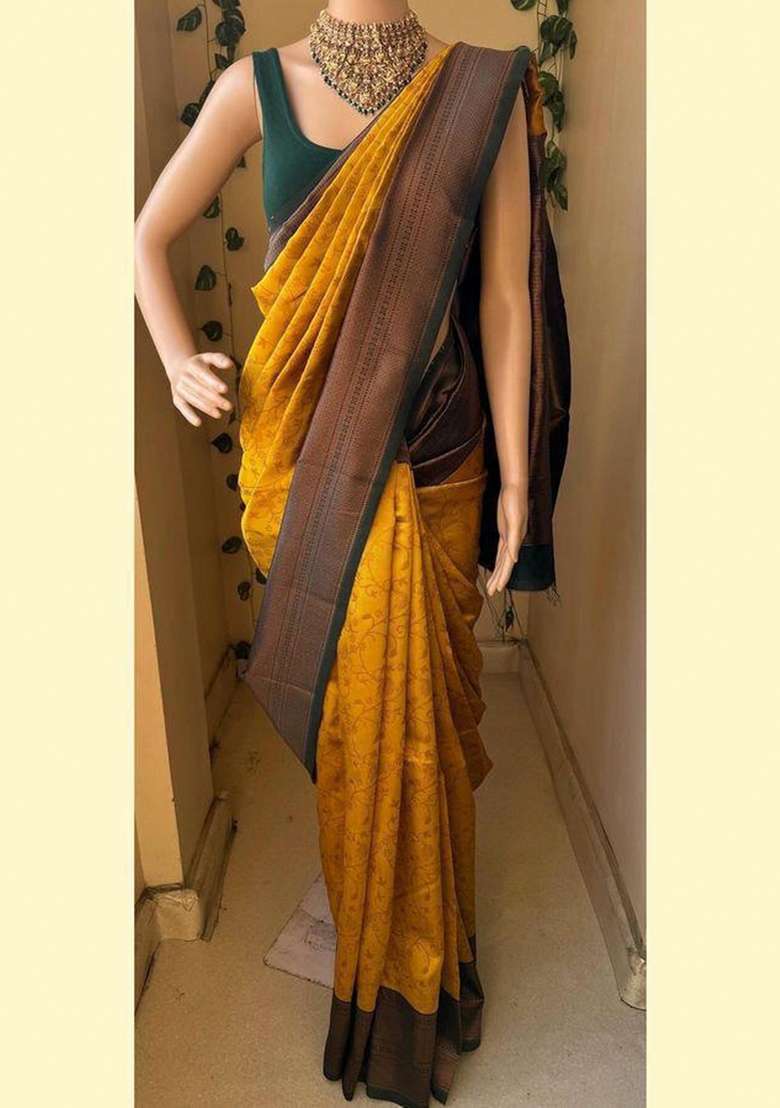 Yellow Zari Weaving Silk Saree Set for Diwali and Festive Wear - Indya