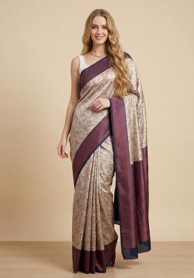 Cream Zari Weaving Silk Saree Set