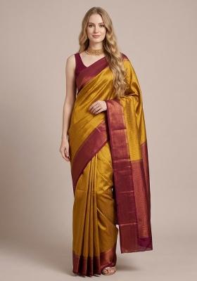 Yellow Zari Weaving Silk Saree Set