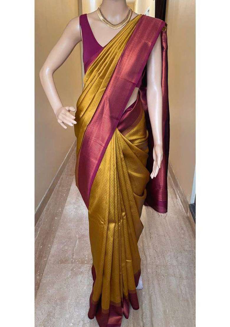 Yellow Zari Weaving Silk Saree Set for Diwali | Wedding & Festive Wear - Indya