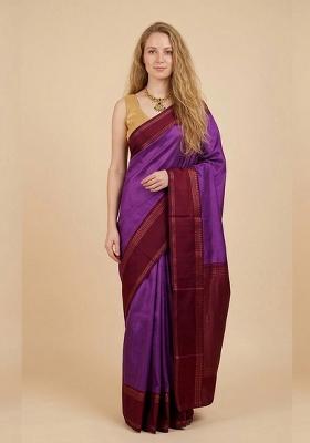 Lavender Zari Weaving Silk Saree Set