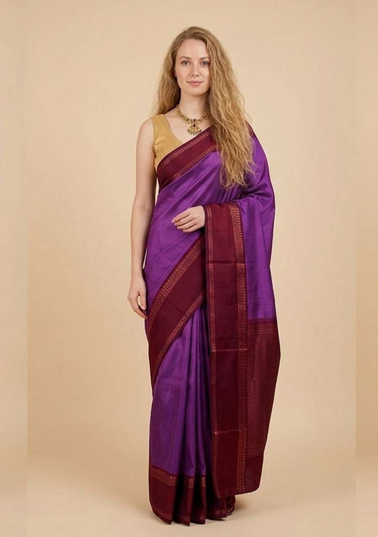 Lavender Zari Weaving Silk Saree Set for Diwali | Wedding & Festive Wear - Indya