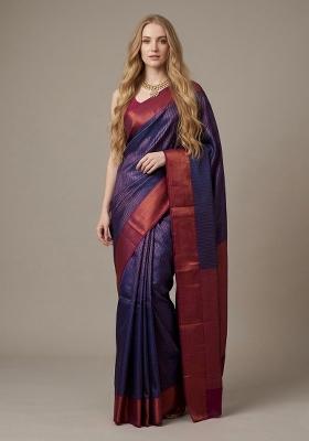 Blue Zari Weaving Silk Saree Set