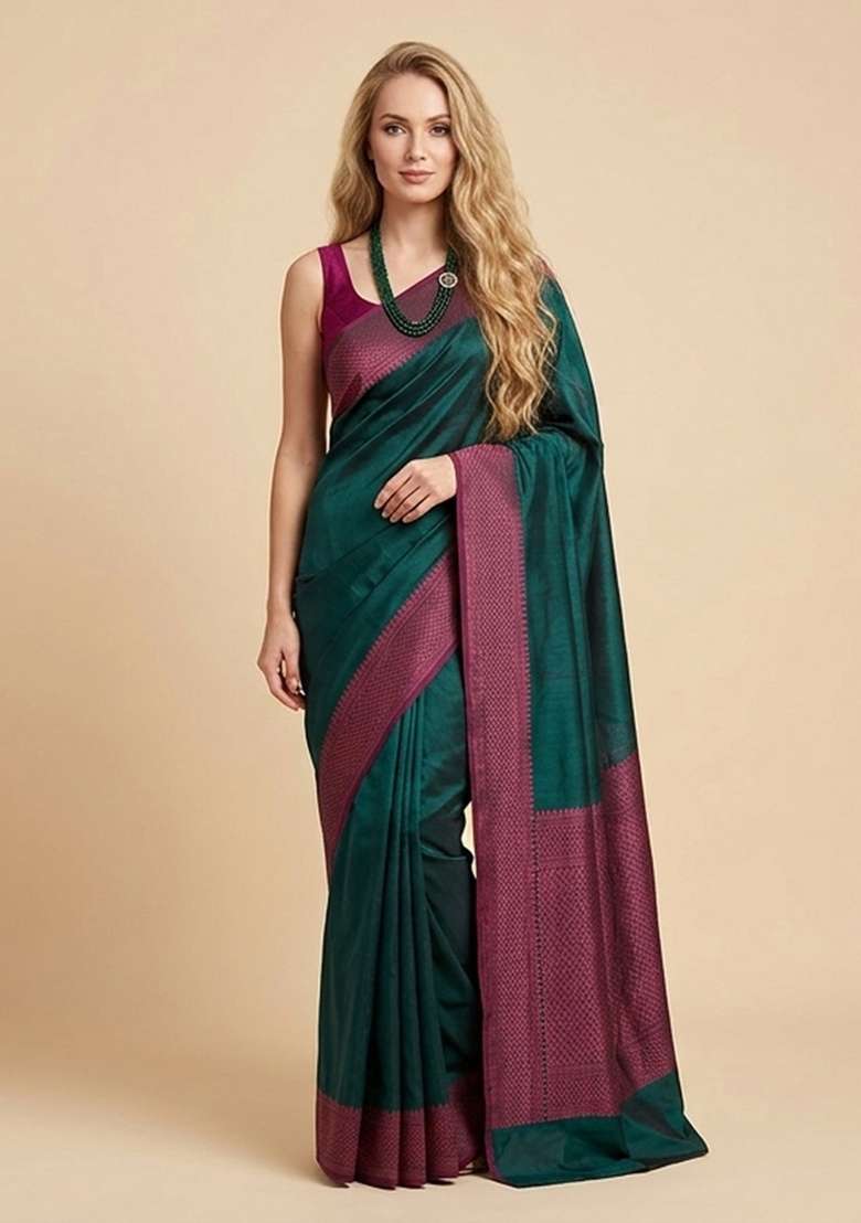 Green Zari Weaving Silk Saree Set for Diwali | Wedding & Festive Wear - Indya