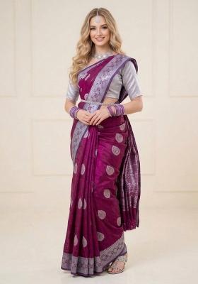 Magenta Zari Weaving Silk Saree Set