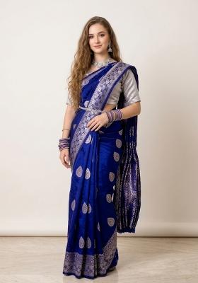 Blue Zari Weaving Silk Saree Set