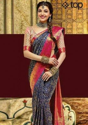 Purple Zari Weaving Silk Saree Set