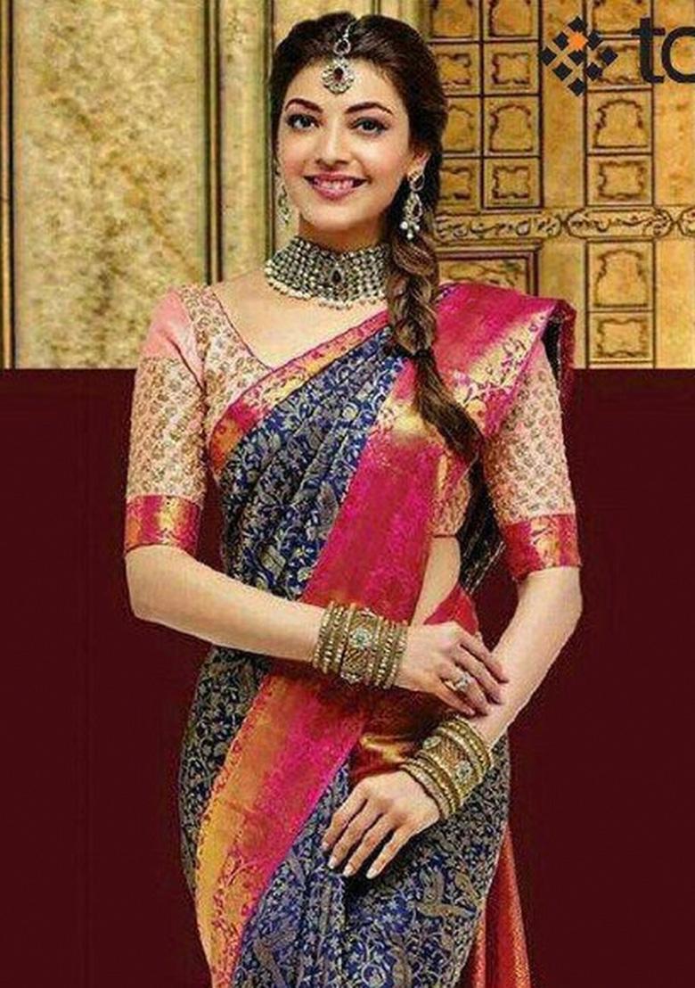 Purple Zari Weaving Silk Saree Set - Indya