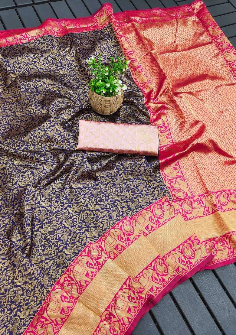 Purple Zari Weaving Silk Saree Set for Diwali and Festive Wear - Indya