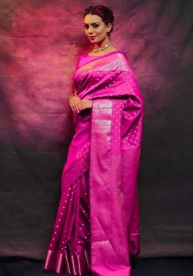 Pink Zari Weaving Silk Saree Set